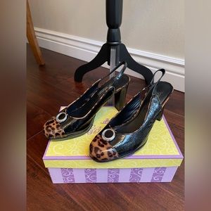 Like Brand New Brighton Leopard Patent Leather Sling Back Heel